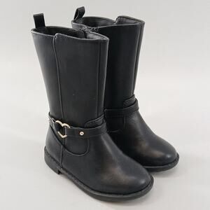 The Children's Place Toddler Heart Buckle Faux Leather Tall Black Boots Girls 7